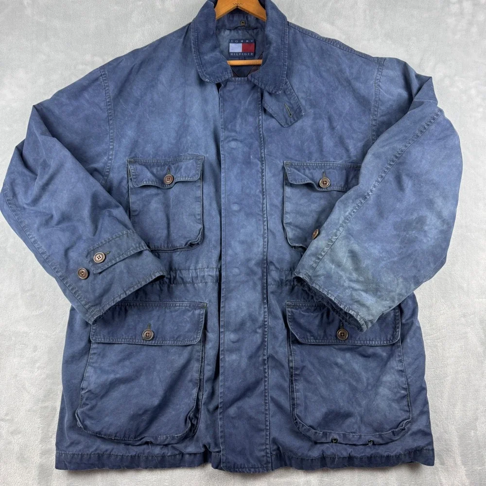 Tommy Hilfiger Men's Distressed Blue Corduroy Collar Barn Jacket Size-See Photos